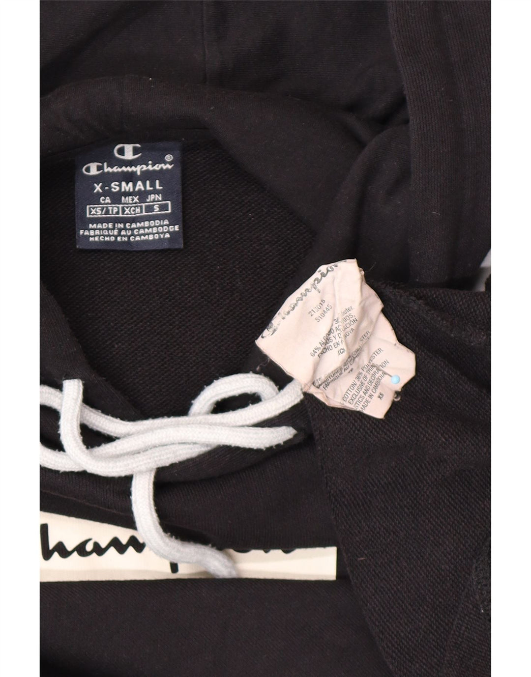 Męska bluza z kapturem i grafiką CHAMPION o luźnym kroju XS, czarna, bawełniana w bloki kolorów