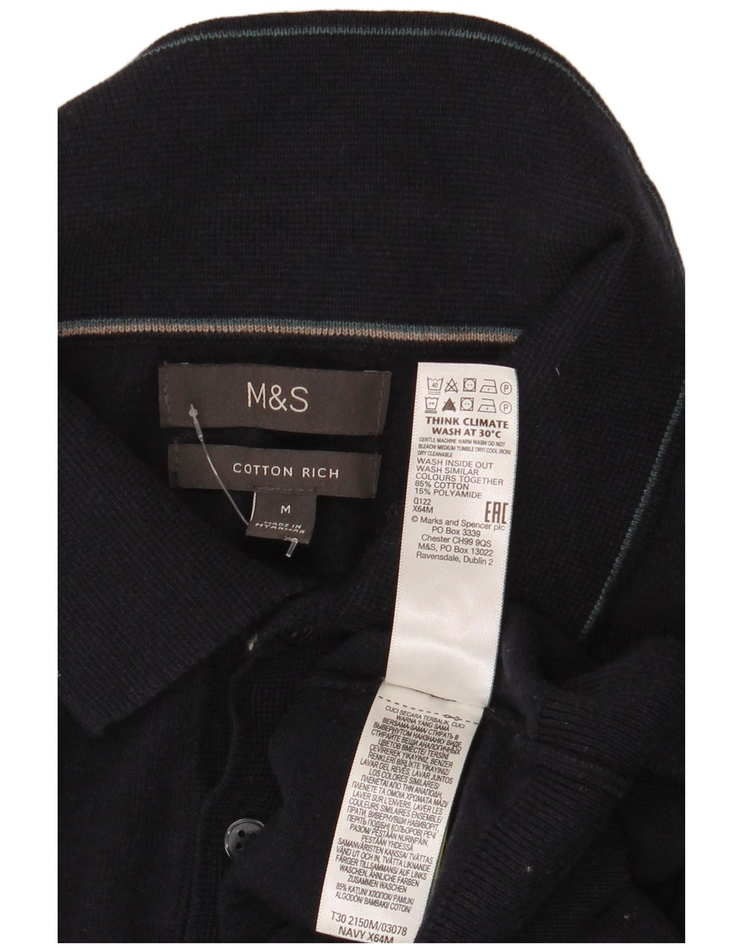 Marks & Spencer Męski sweter polo, średni, granatowy, bawełniany