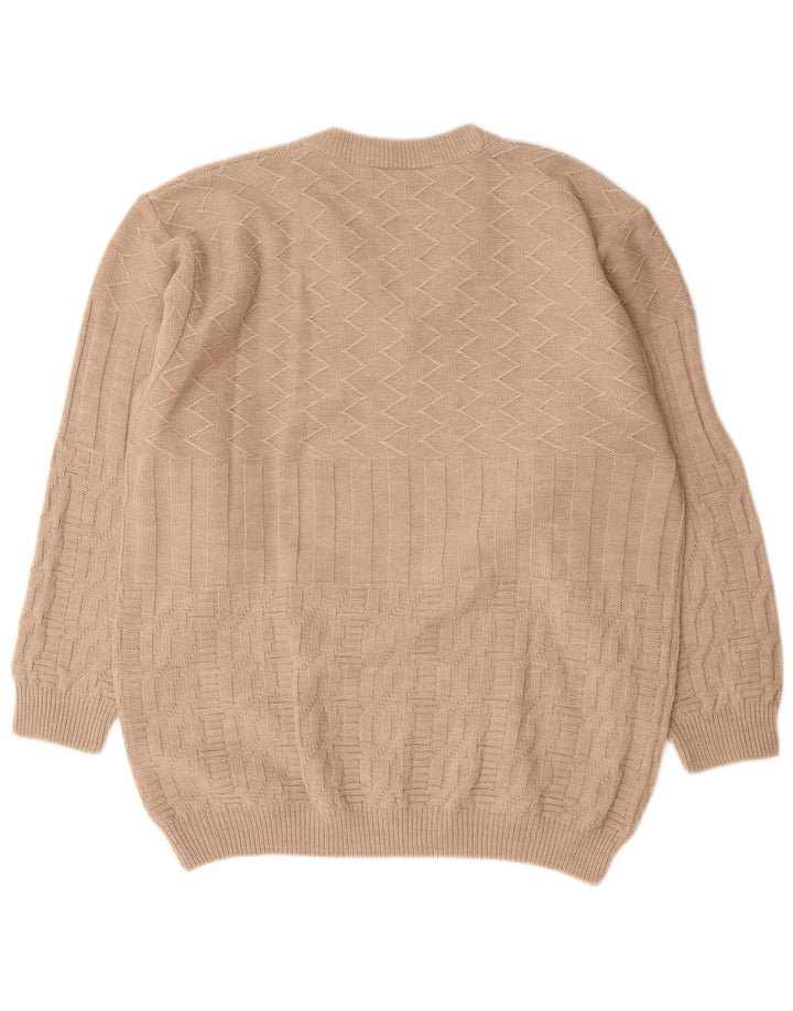 Vintage męski sweter z dekoltem w kształcie litery V, duży, beżowy, poliakrylowy