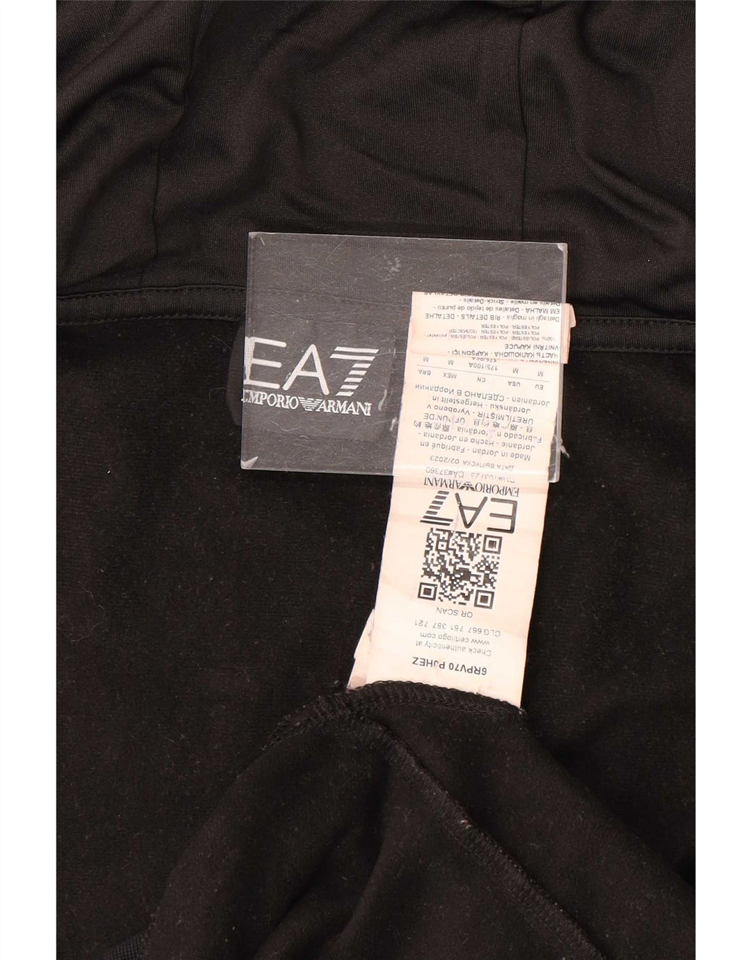 Męski sweter z kapturem i zamkiem błyskawicznym Emporio Armani, średni czarny poliester