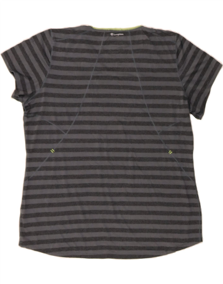 CHAMPION Womens T-Shirt Top UK 20 2XL Black Striped Polyester Vintage Champion and Second-Hand Champion from Messina Hembry 