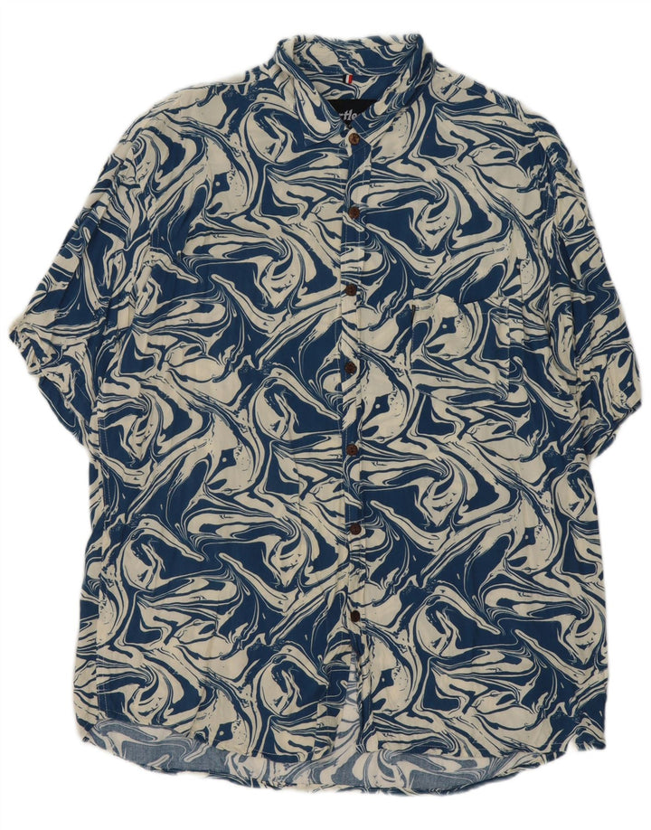 Męska koszula z krótkim rękawem bez serca, abstrakcyjny wzór, 2XL, granatowa, bawełniana