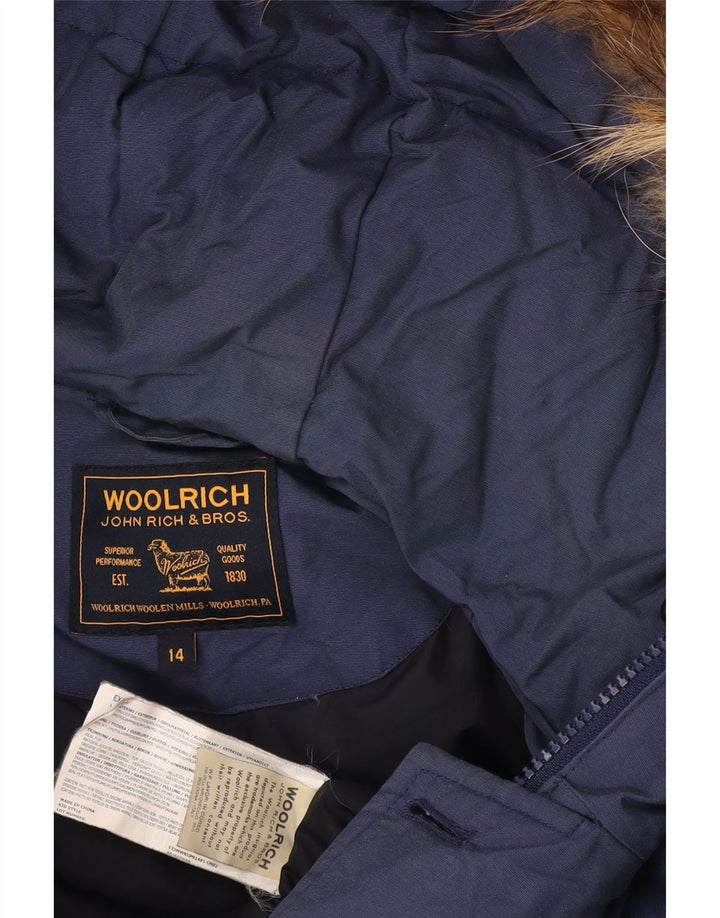 Woolrich Chłopięcy ocieplany płaszcz z kapturem, 13-14 lat, niebieska bawełna