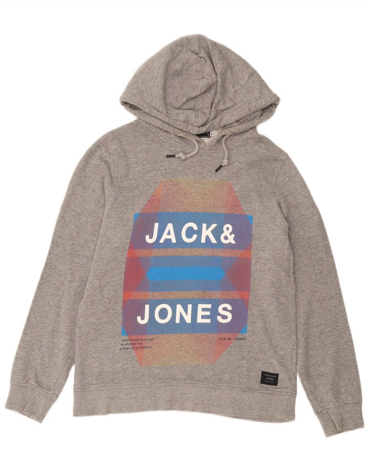 Męski sweter z kapturem i grafiką JACK & JONES, średnioszary, bawełniany