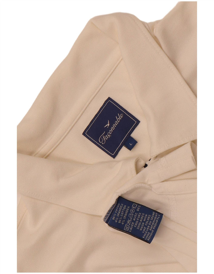 Faconnable Męska koszulka polo z długim rękawem, duża, biała, bawełniana