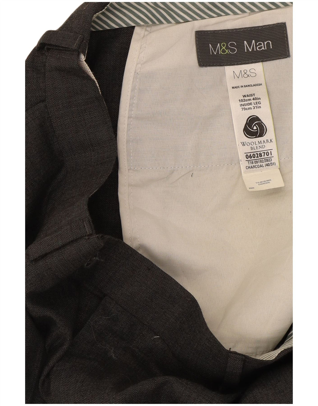 Marks & Spencer Męskie proste spodnie codzienne W40 L31 Szara wełna