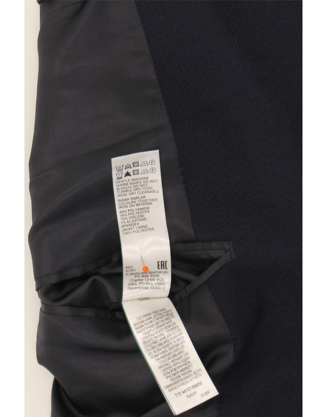 Marks & Spencer Męska marynarka zapinana na 2 guziki UK 48 4XL Granatowa, poliamidowa