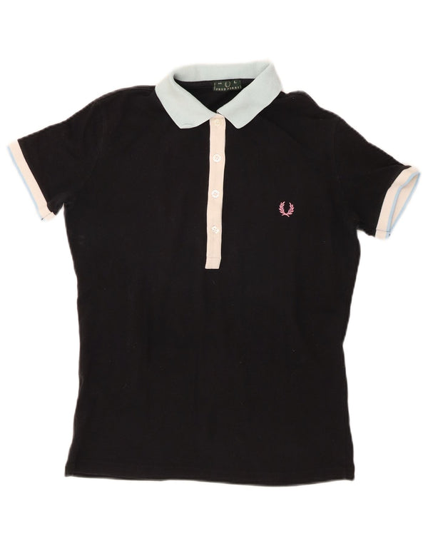 Damska koszulka polo Fred Perry UK 14, duża, czarna, bawełniana w bloki kolorów