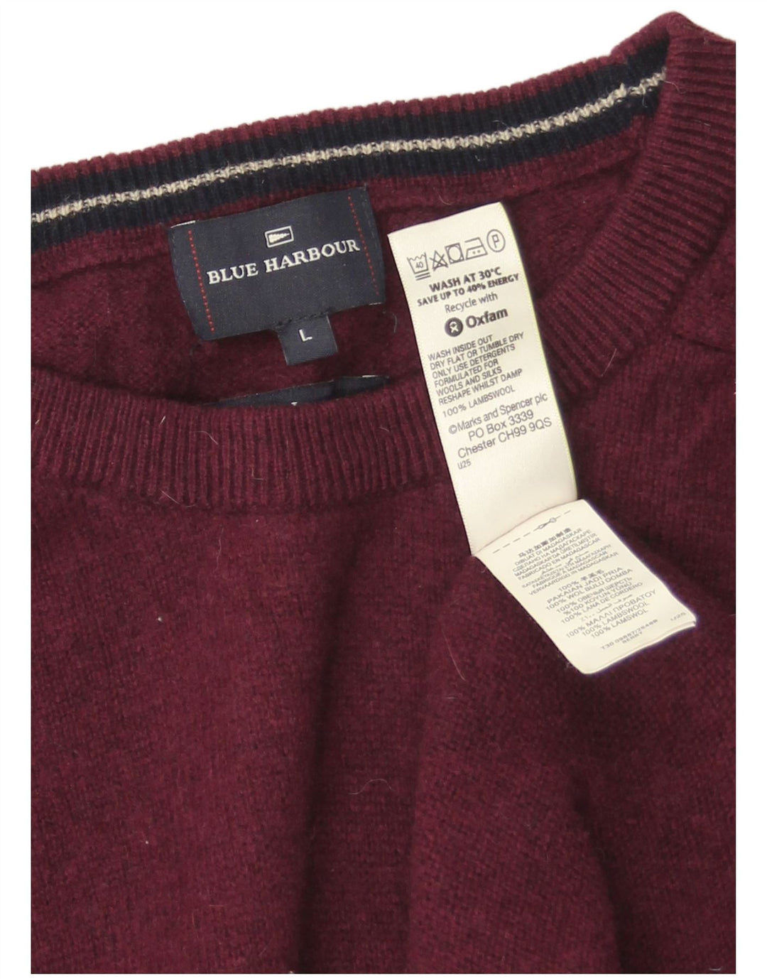 Marks & Spencer Męski sweter z okrągłym dekoltem w kolorze niebieskim, duży, bordowy