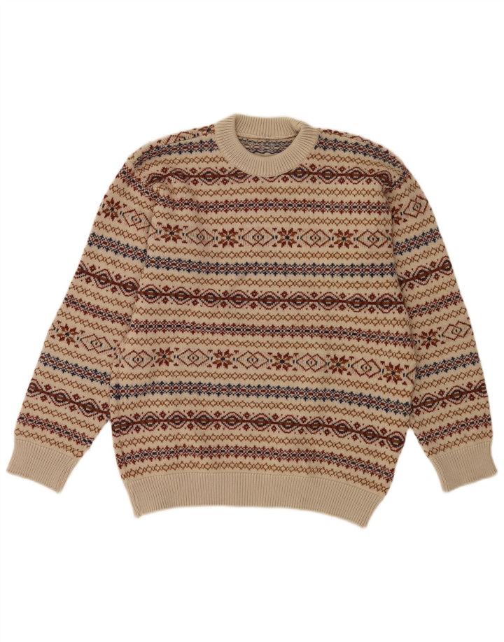 Vintage męski sweter z okrągłym dekoltem, średni beż Fair Isle