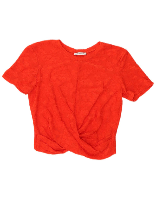 Damska bluzka Zara Trafaluc Crop Top UK 14, duża, pomarańczowa, w kwiaty