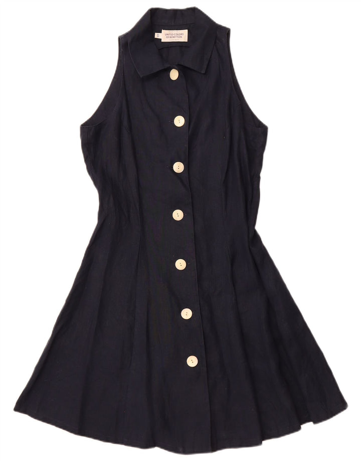 BENETTON Damska sukienka wiązana na szyi IT 44 Średni granatowy lniany