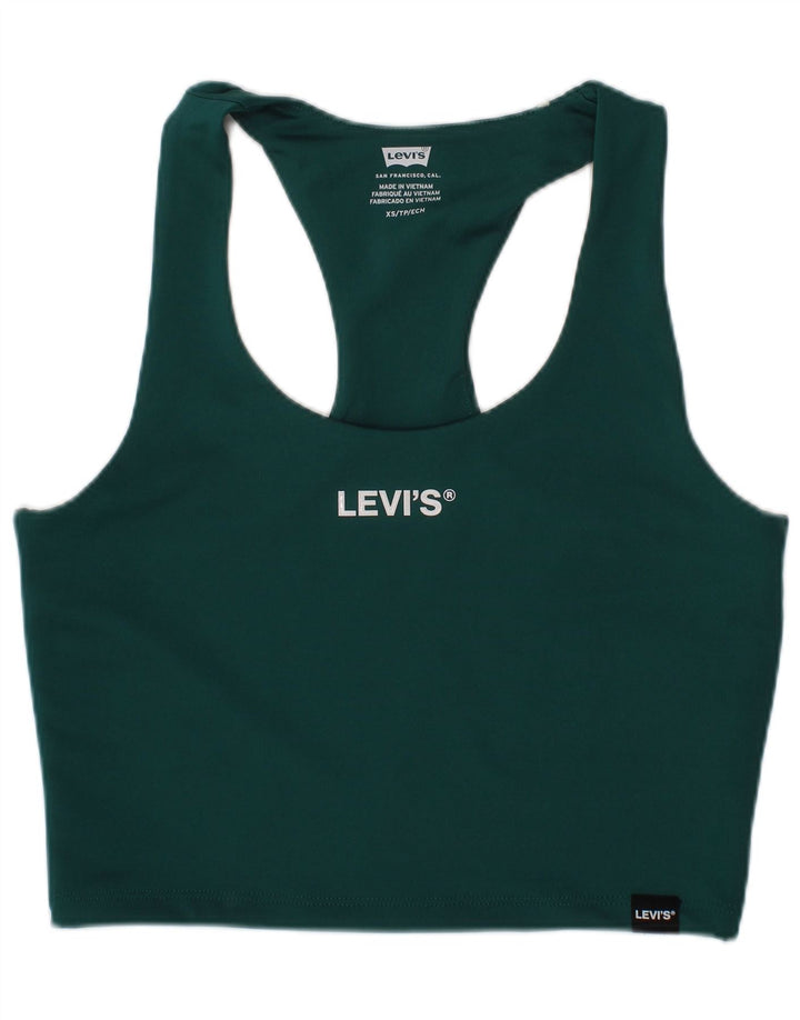 LEVI'S Womens Sleeveless Graphic Crop Top UK 4 XS Green Polyester Classic