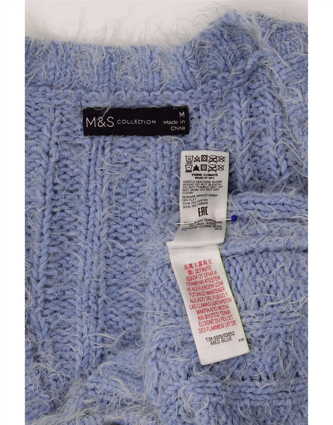 Marks & Spencer Damski sweter kardigan UK 14, średni niebieski poliester