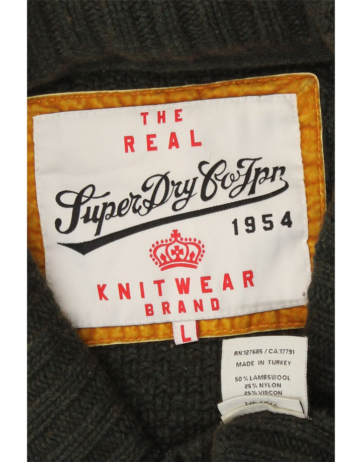Damski sweter kardigan Superdry UK 16, duża wełna khaki