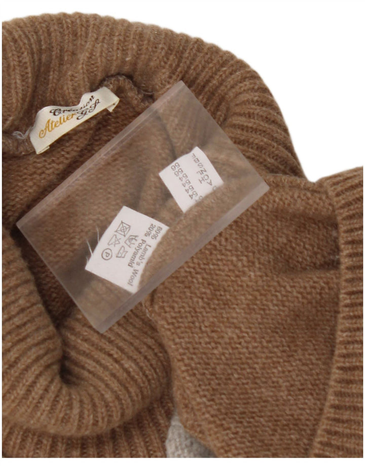 Sweter damski VINTAGE z wywijanym dekoltem EU 56 6XL Brązowy blok kolorów