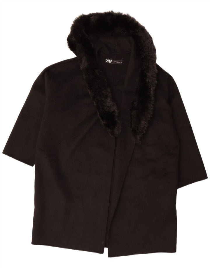 Zara Damski, oversize'owy, otwarty płaszcz z kapturem, UK 18 XL, czarna wełna