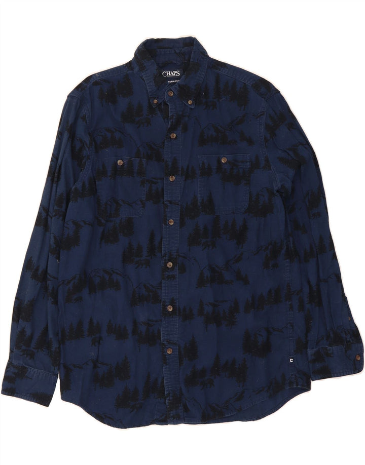 CHAPS Mens Abstract Pattern Flannel Shirt Medium Navy Blue Cotton Vintage Chaps and Second-Hand Chaps from Messina Hembry 