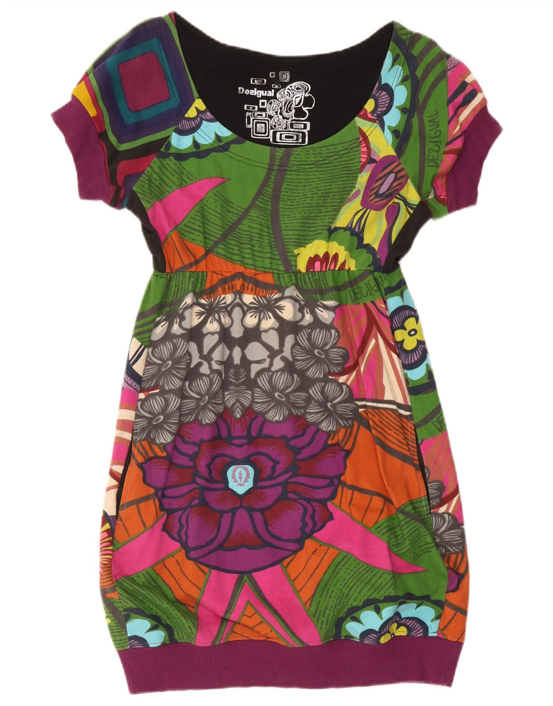 Desigual damska graficzna sukienka bąbelkowa UK 10, mała, wielokolorowa w kwiaty