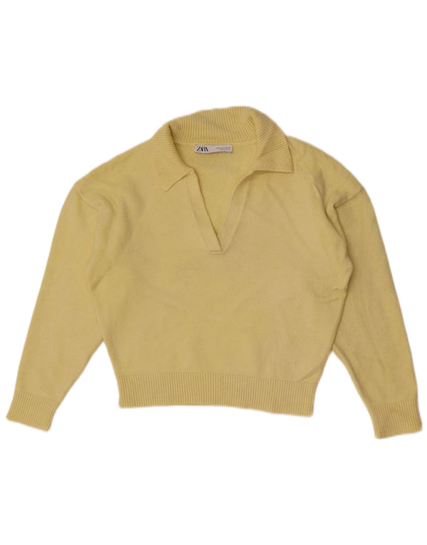 Damski sweter Zara Crop Polo Neck Sweter UK 10 Small Żółta wiskoza