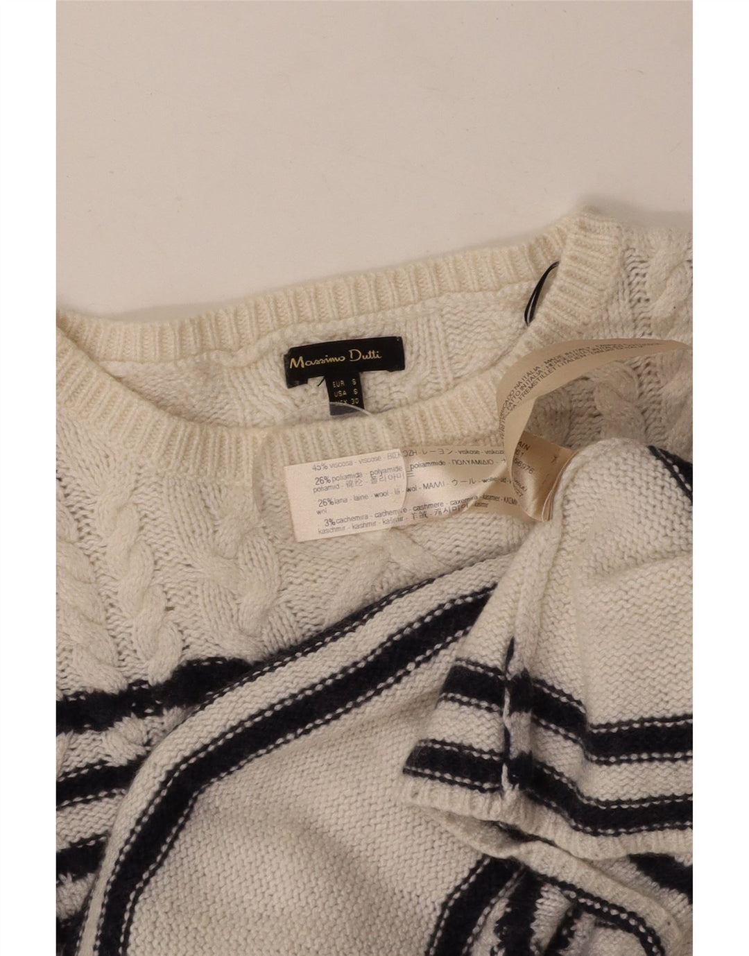 MASSIMO DUTTI Damski dopasowany sweter z dekoltem w łódkę UK 8 Small White