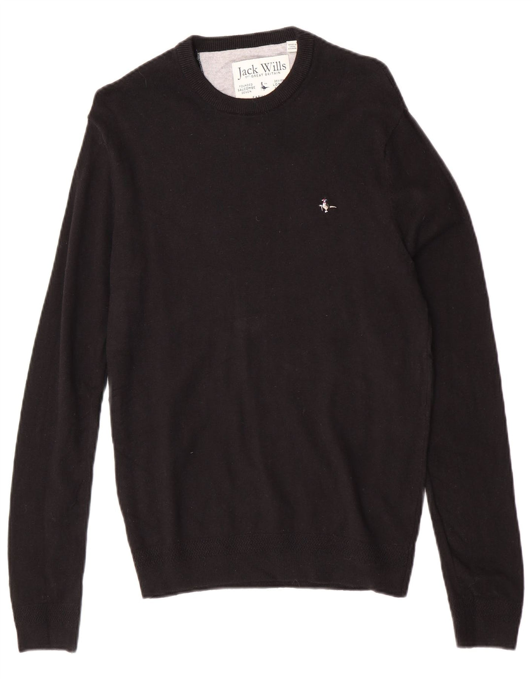 Jack Wills Męski sweter z okrągłym dekoltem, mały, czarny, bawełniany