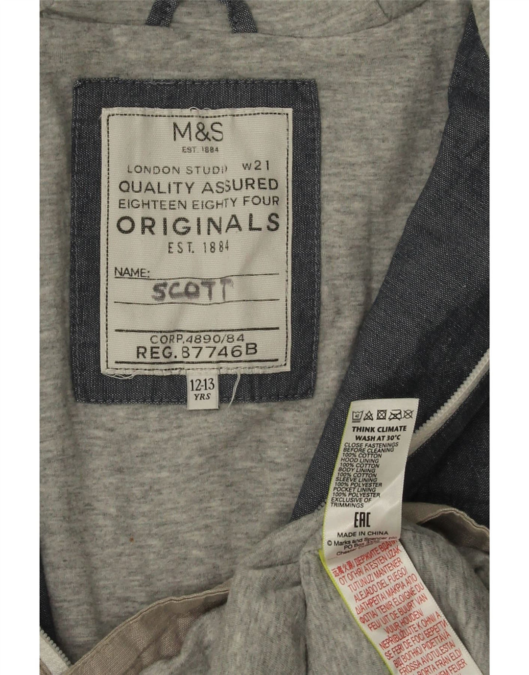 Marks & Spencer Chłopięca kurtka wiatrówka z kapturem 12-13 lat, w kolorze szarym