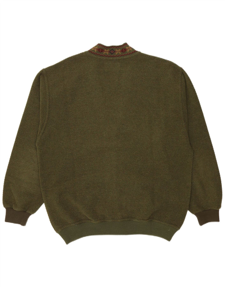 Męski sweter rozpinany Malagrida, duży khaki, wełna Fair Isle