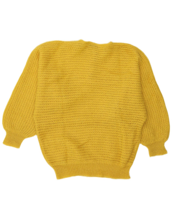 Sweter damski w stylu vintage, zapinany na guziki, UK 18 XL, żółty