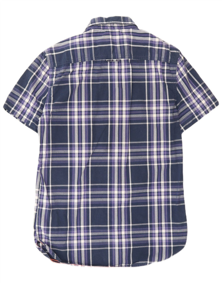 Męska koszula z krótkim rękawem Superdry, średnia, granatowa, bawełniana w kratkę