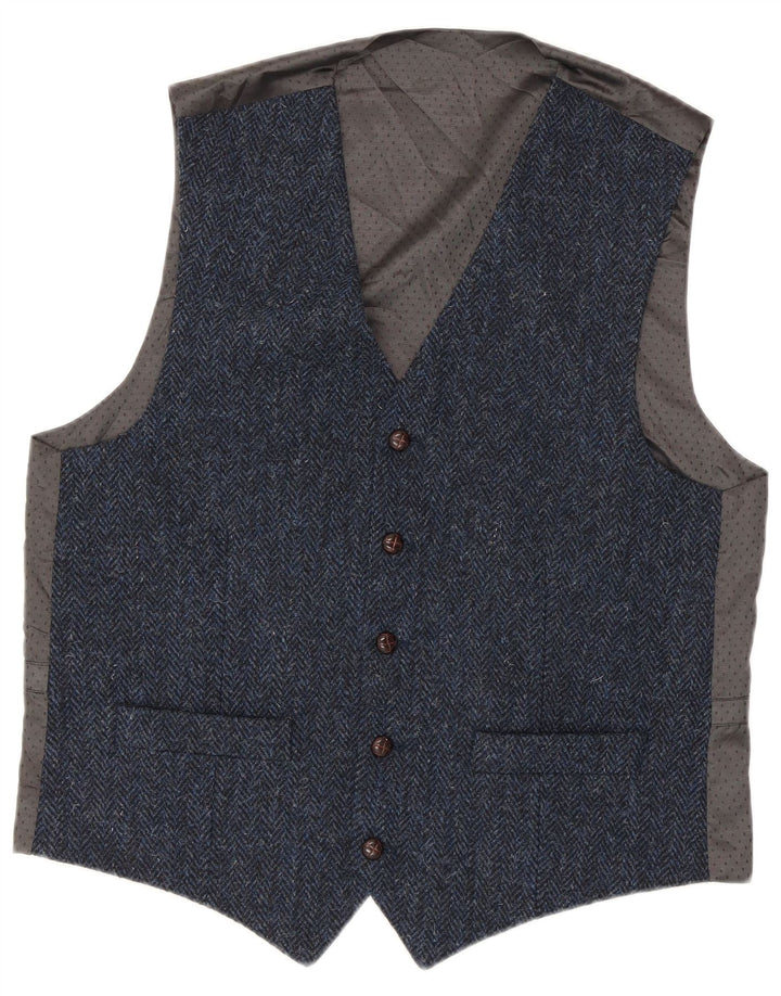 Męska kamizelka Harris Tweed Mała niebieska nowa wełna w jodełkę