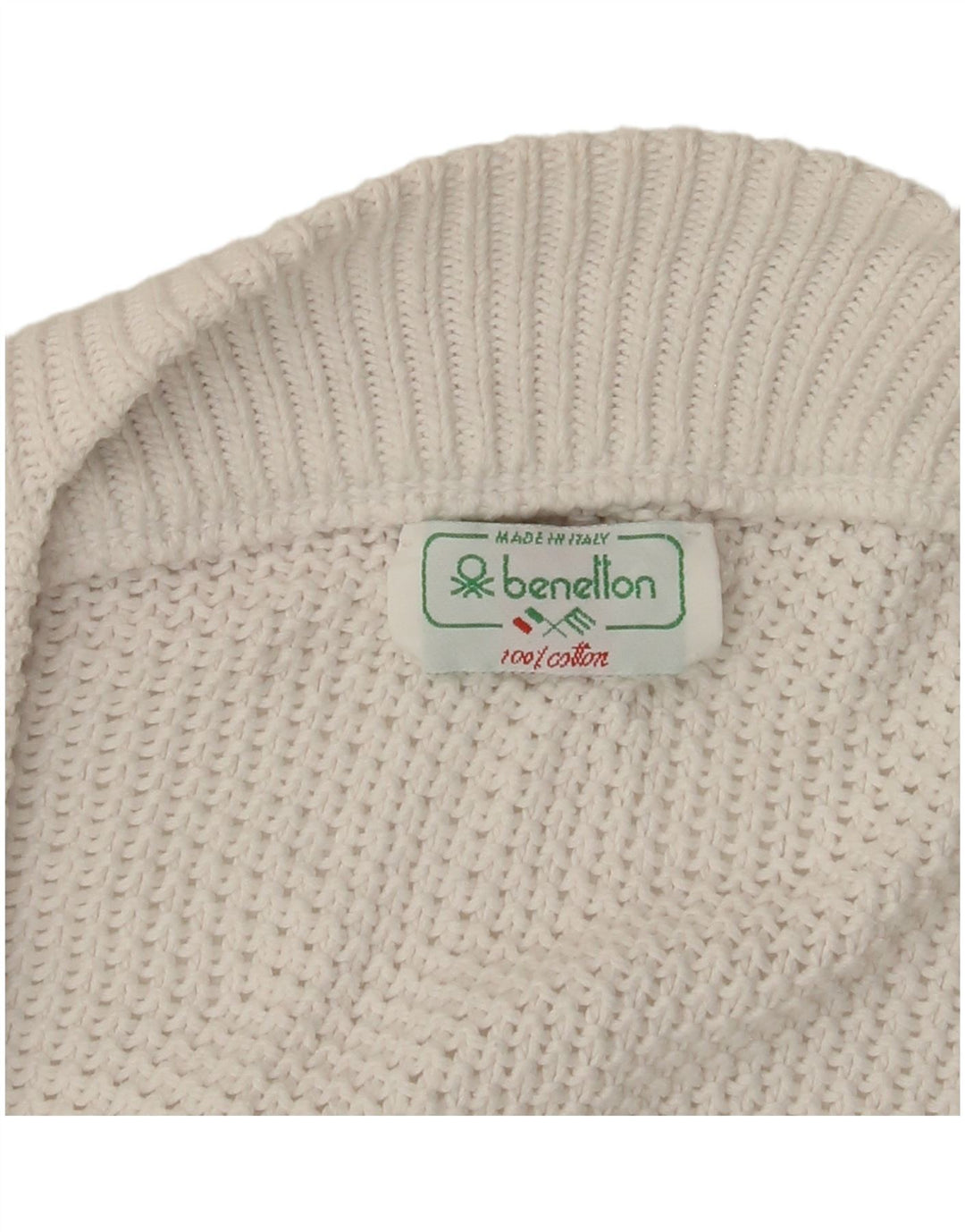 BENETTON Damski sweter rozpinany UK 10 Small, biały, bawełniany