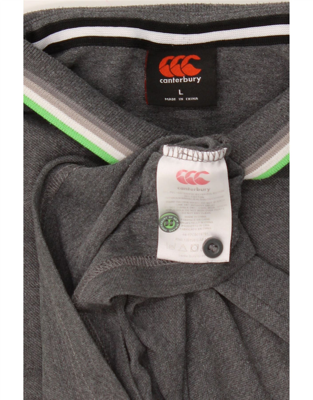 CANTERBURY Mens Polo Shirt Large Grey Polyester Vintage Canterbury and Second-Hand Canterbury from Messina Hembry 