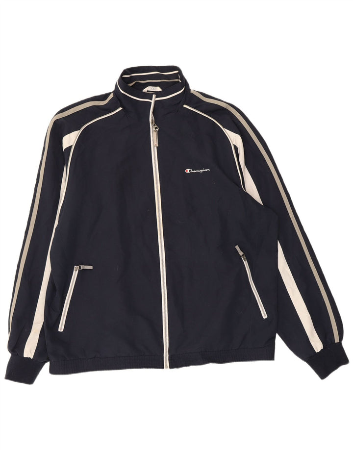 CHAMPION Mens Tracksuit Top Jacket 2XL Navy Blue Colourblock Polyester