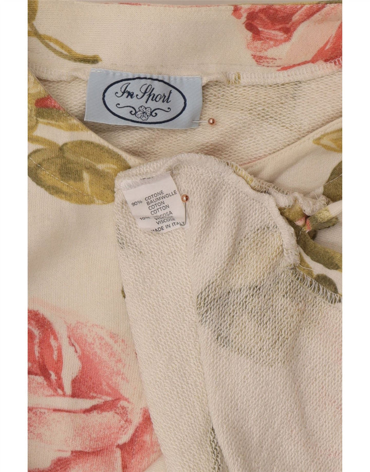 Top damski VINTAGE z długim rękawem UK 16, duży, złamanej bieli, bawełniany w kwiaty