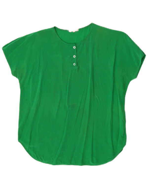 Damska bluzka z krótkim rękawem w stylu vintage, UK 18 XL, zielony jedwab