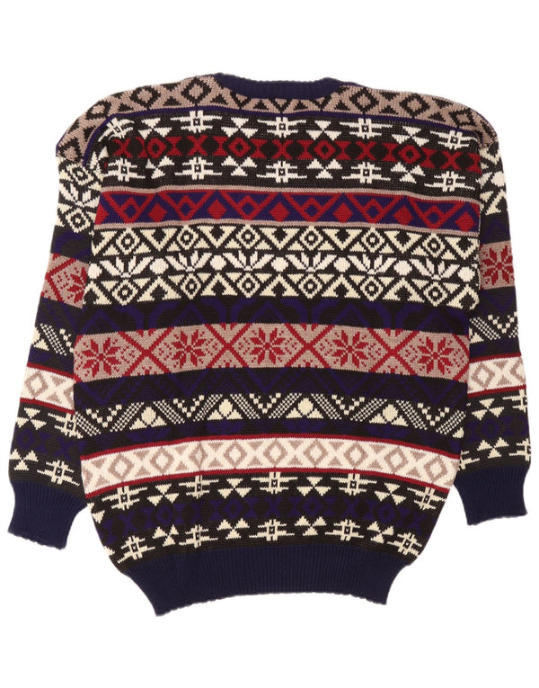 Vintage męski sweter z okrągłym dekoltem, duży, wielokolorowy, akryl Fair Isle