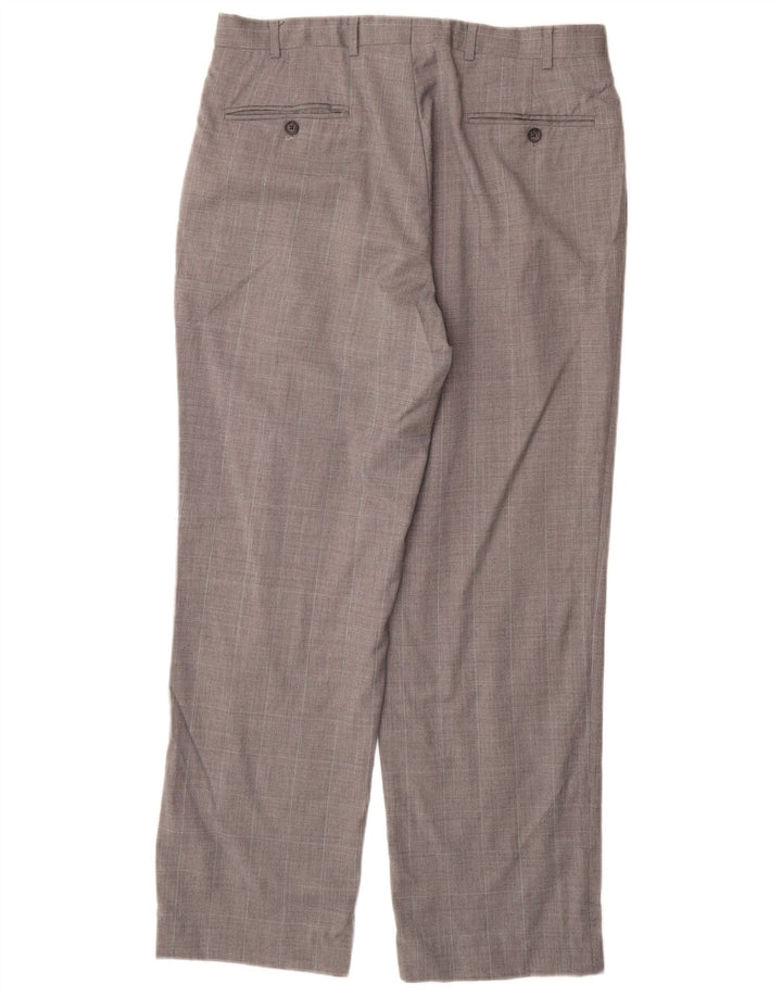 BROOKS BROTHERS Mens 346 Straight Suit Trousers W34 L32 Grey Check Wool