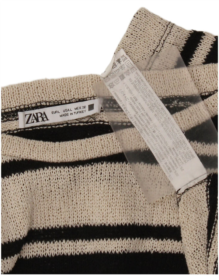 Damski sweter oversize z dekoltem w łódkę Zara UK 16, duże czarne paski