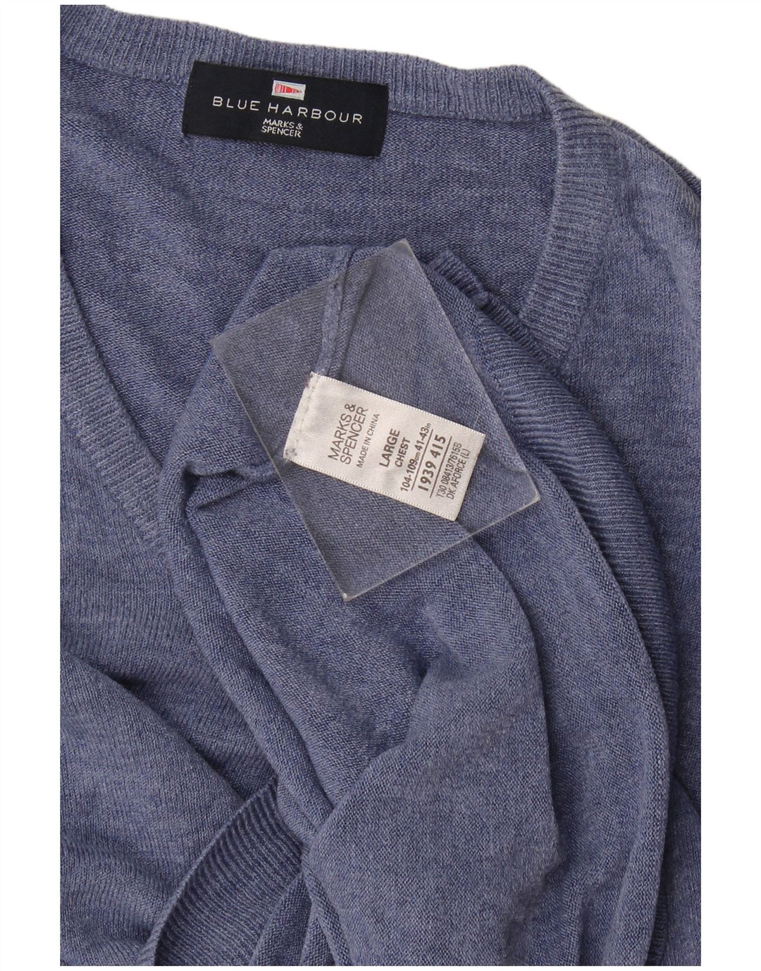 Marks & Spencer Męski sweter w kolorze niebieskim Harbor z dekoltem w kształcie litery V, duży niebieski akryl