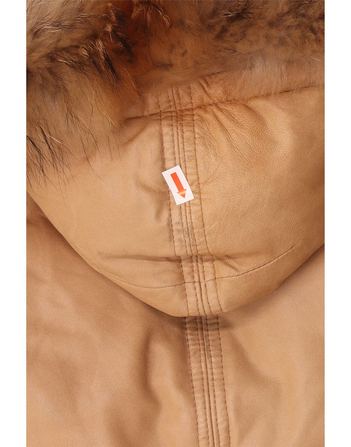 Damska wyściełana skórzana kurtka PEUTEREY z kapturem UK 10, mała brązowa skóra