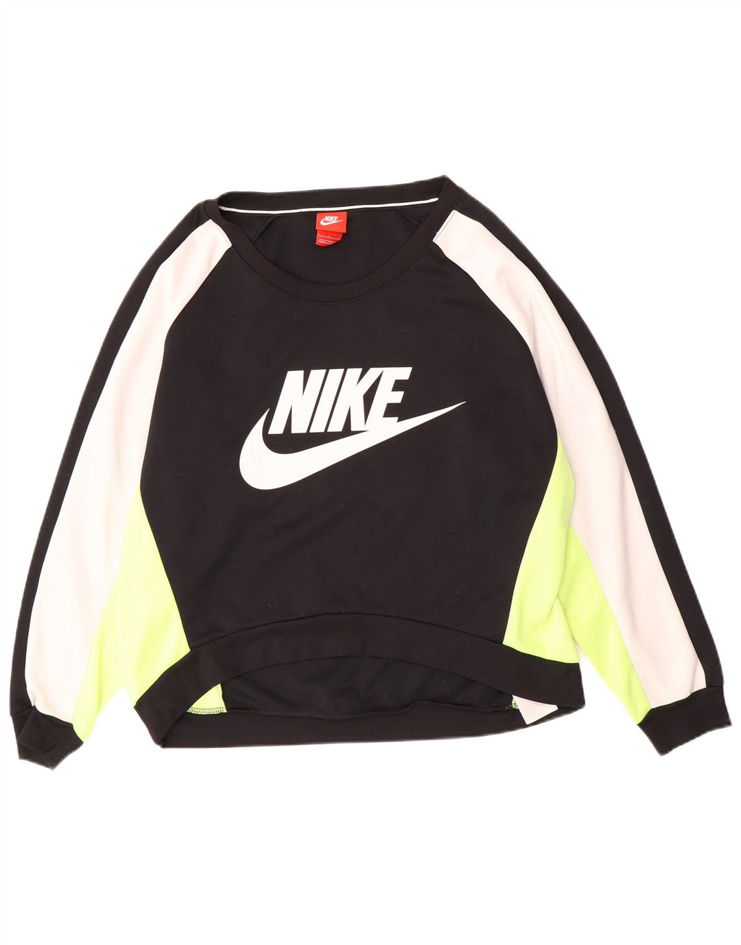 NIKE Womens Oversized Sweatshirt Jumper UK 16 Large Black Colourblock
