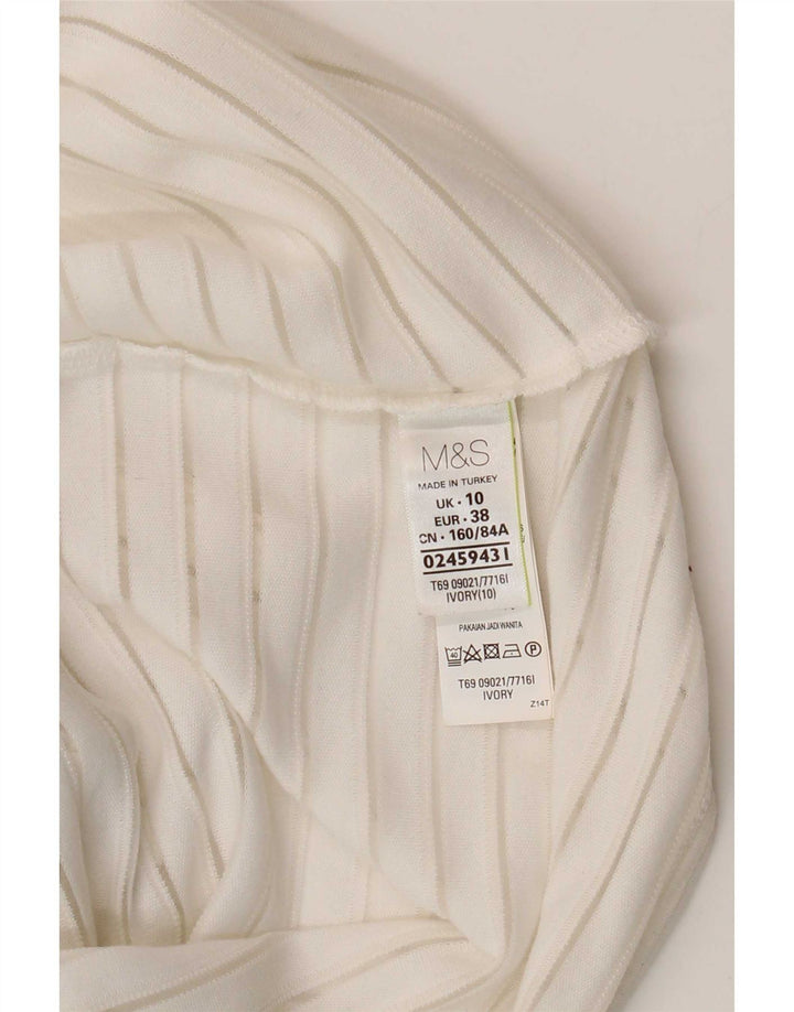 Marks & Spencer Damski top z długim rękawem, UK 10, mały, biały w prążki