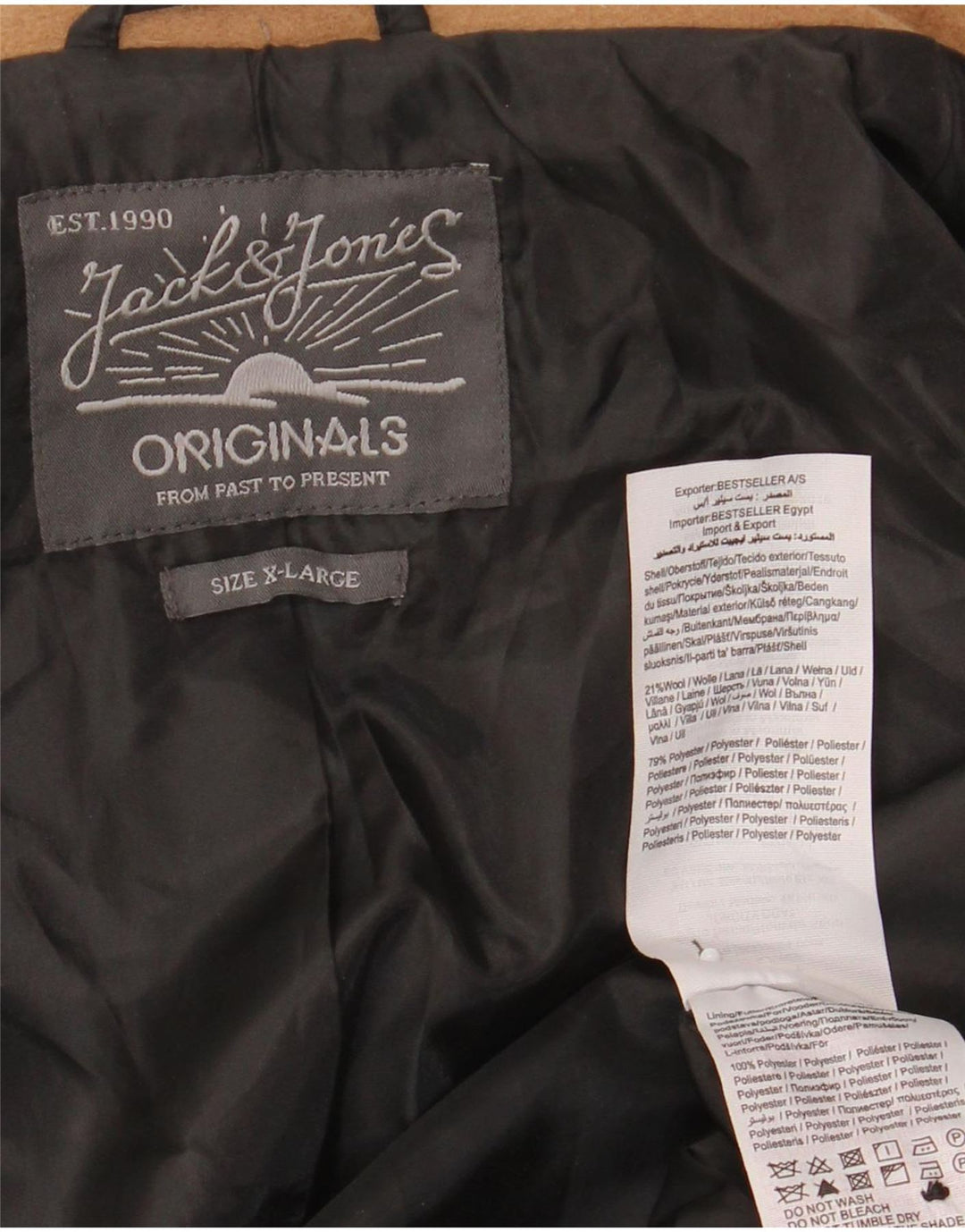Płaszcz męski Jack & Jones UK 42 XL, brązowa wełna