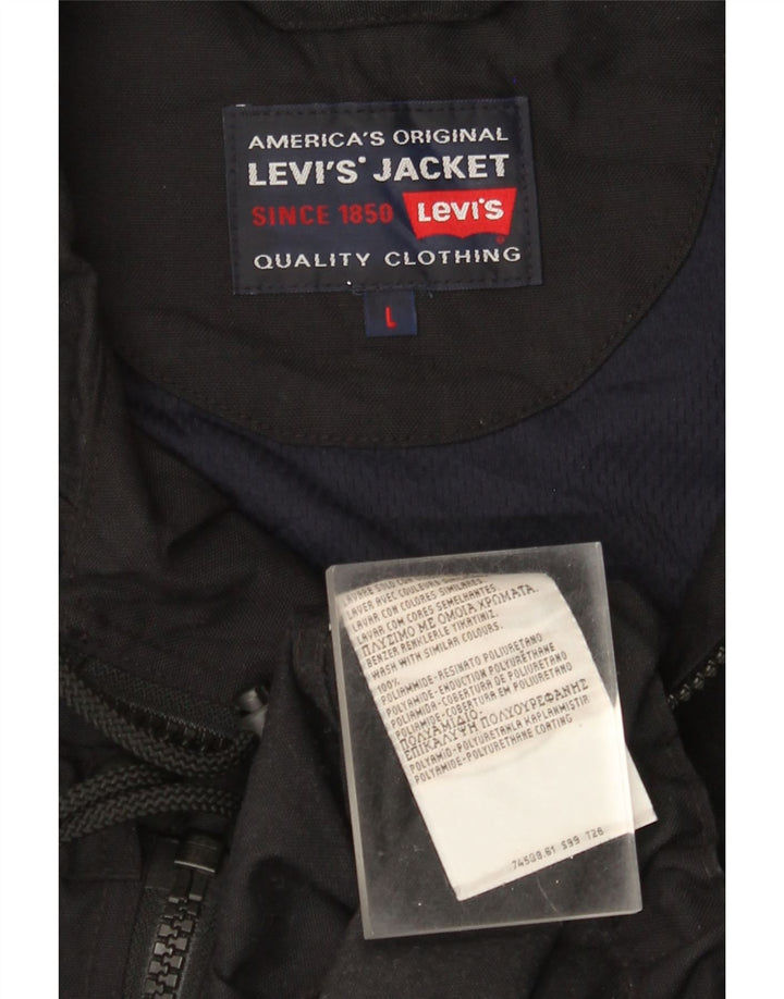 Męska kurtka przeciwdeszczowa Levi's z kapturem UK 40, duża, czarna, poliamidowa