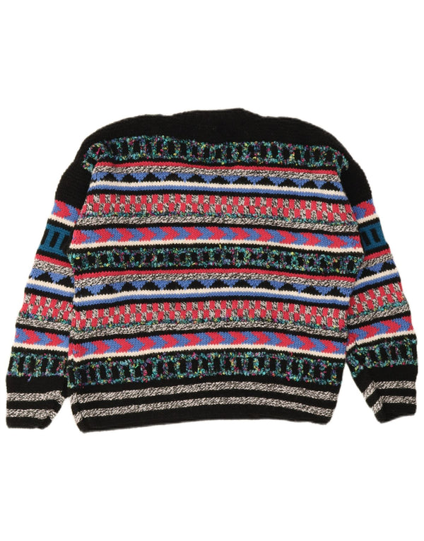 Sweter damski w stylu vintage z dekoltem w kształcie litery V, UK 12, średni, wielobarwny, geometryczny