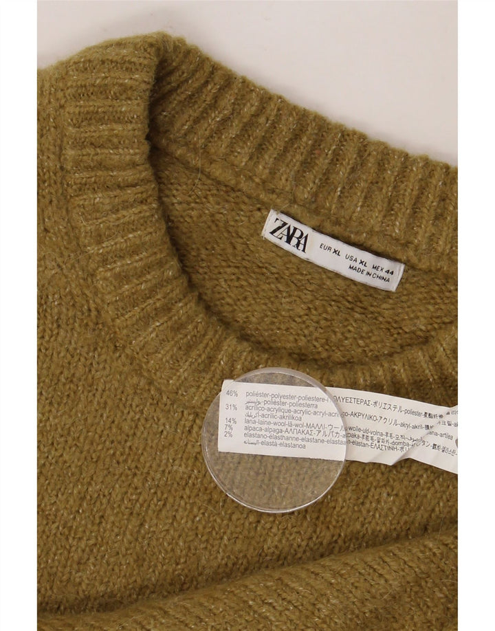 Męski sweter ZARA z okrągłym dekoltem XL, khaki, poliester