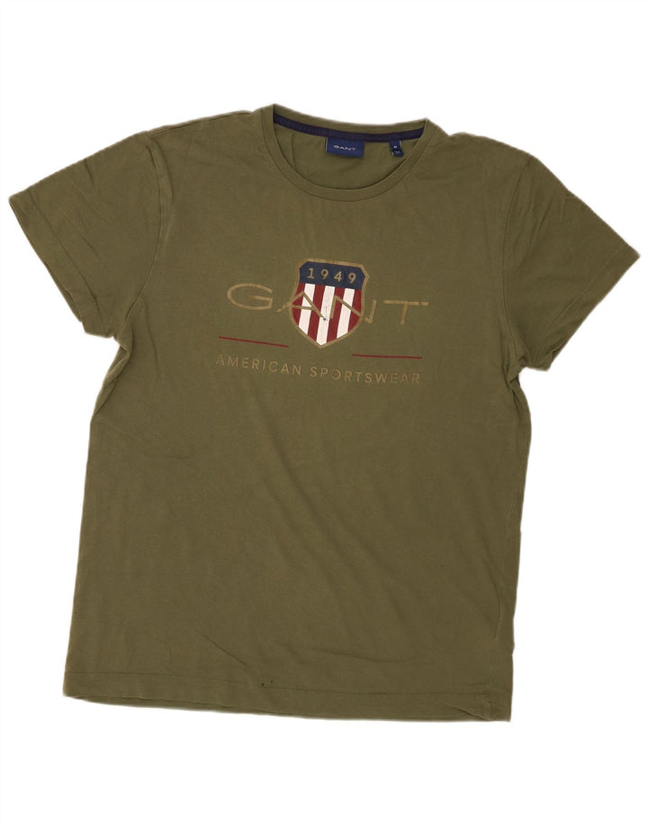 Męski T-shirt z grafiką Gant, bawełniany kolor khaki