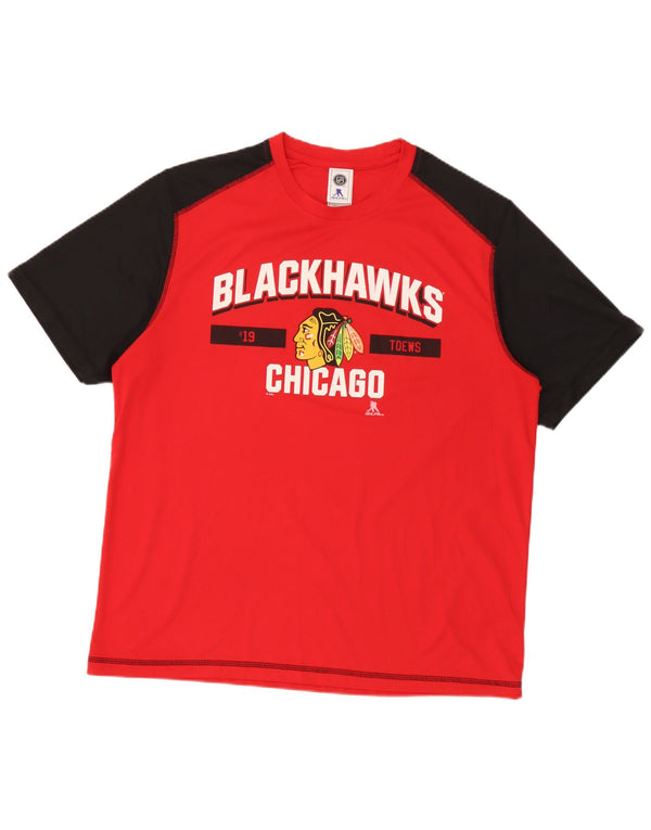 Męski T-shirt z grafiką NHL Chicago Blackhawks, góra XL, czerwony, blok kolorów