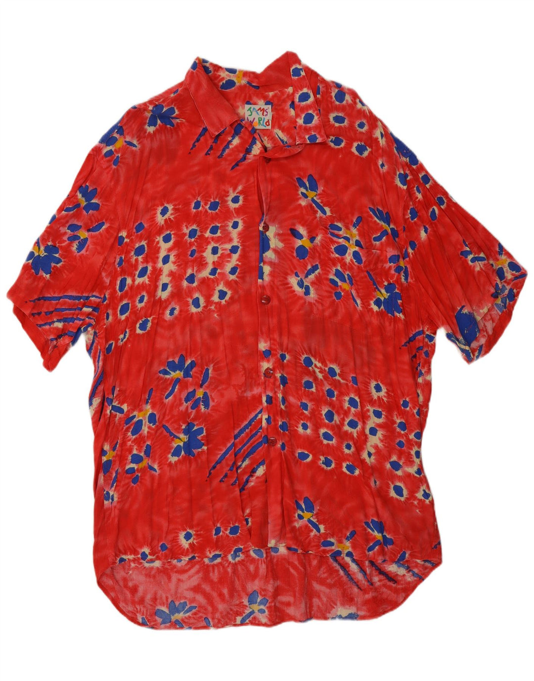 JAMS WORLD Mens Short Sleeve Shirt XL Red Floral Rayon